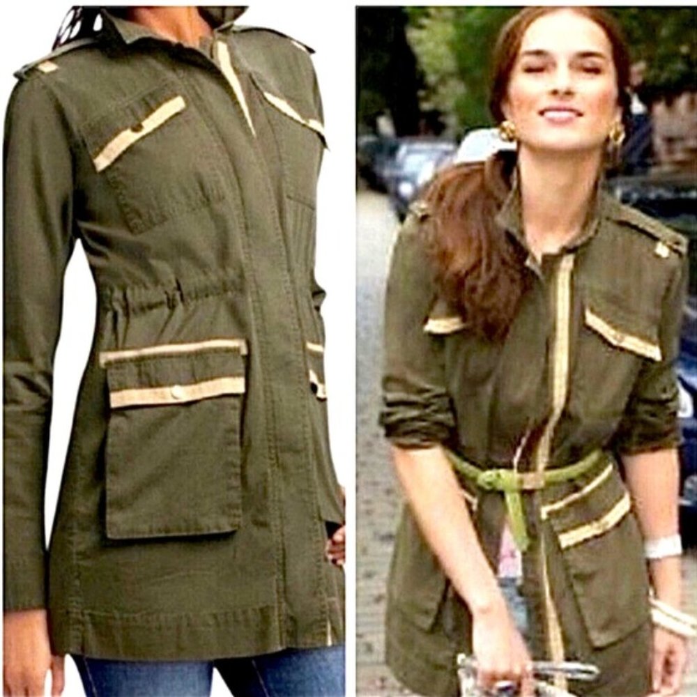 CAbi Womens Green Anorak Military Tunic Jacket Canvas Epaulette Full Zip Small - Picture 1 of 9